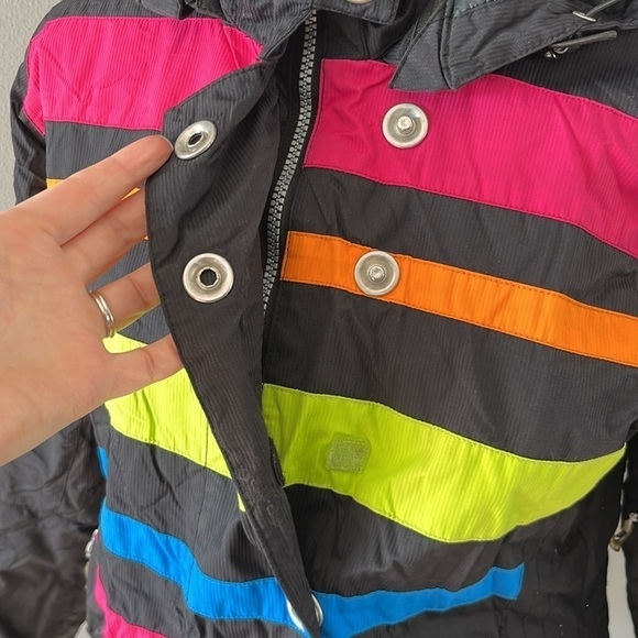 Obermeyer Niki Striped Ski Jacket Black Zip and Snap Closure - Picture 4 of 13